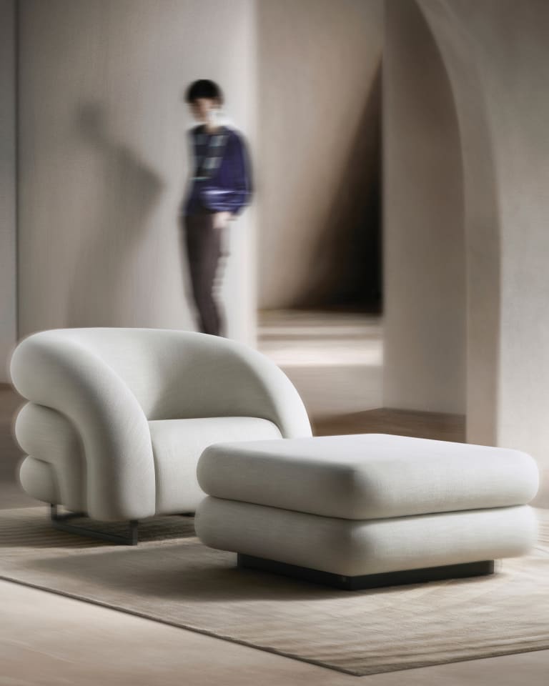 Video showing furniture from the Armani/Casa collection located between the desert dunes