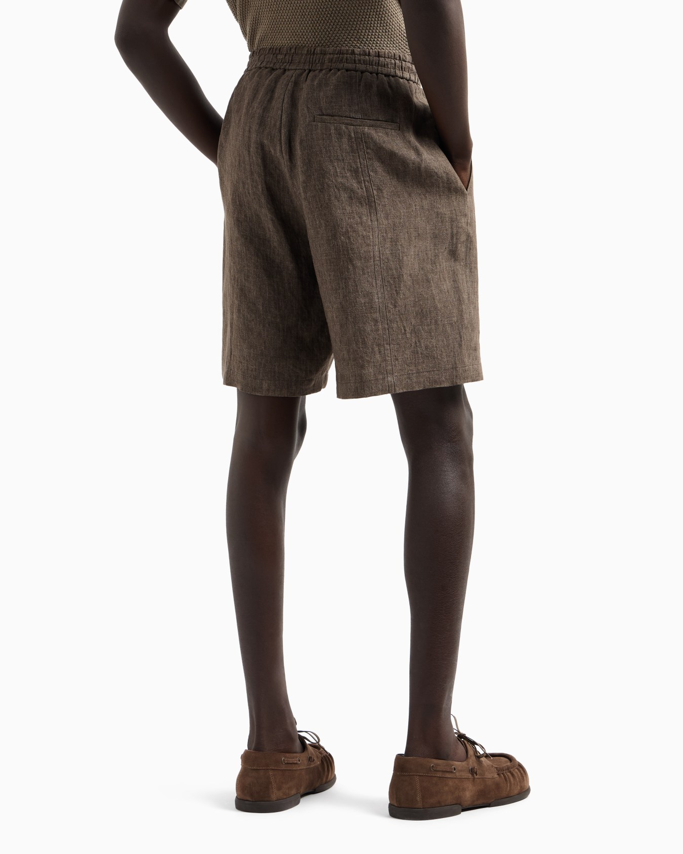 Bermuda shorts in faded linen with a crêpe texture, with drawstring Slide 3
