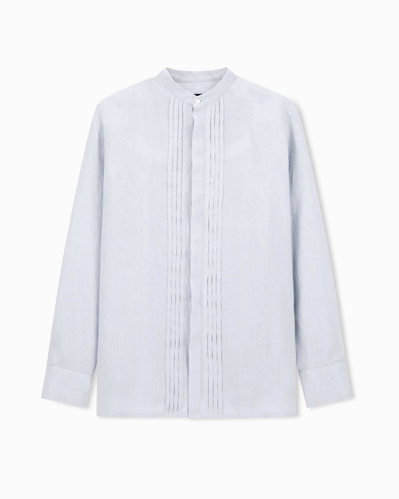 Garment-dyed linen shirt with guru collar and pleated detail Slide 0