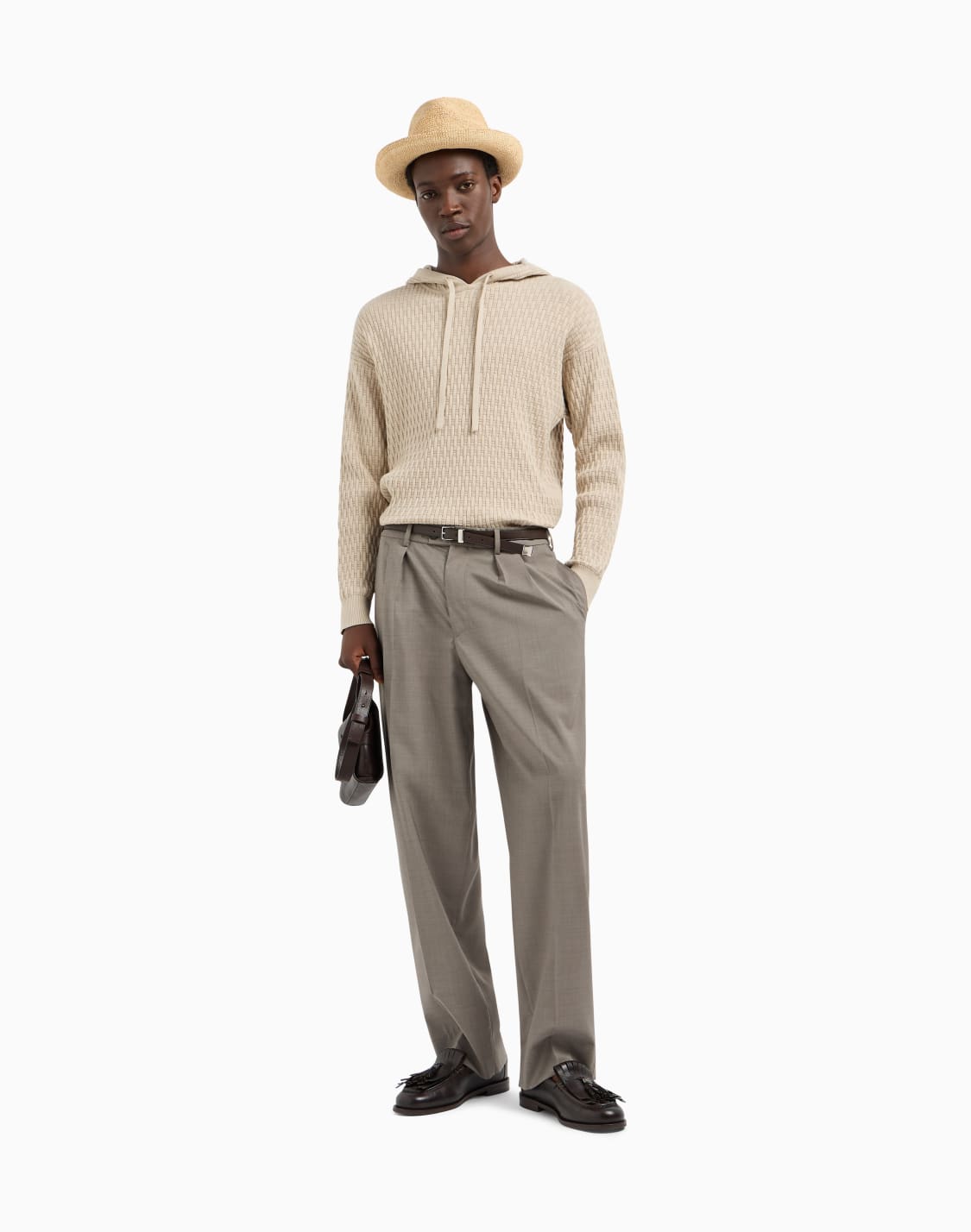 hooded-jumper-in-a-tuck-stitch-viscose-blend-beige--emporio-armani