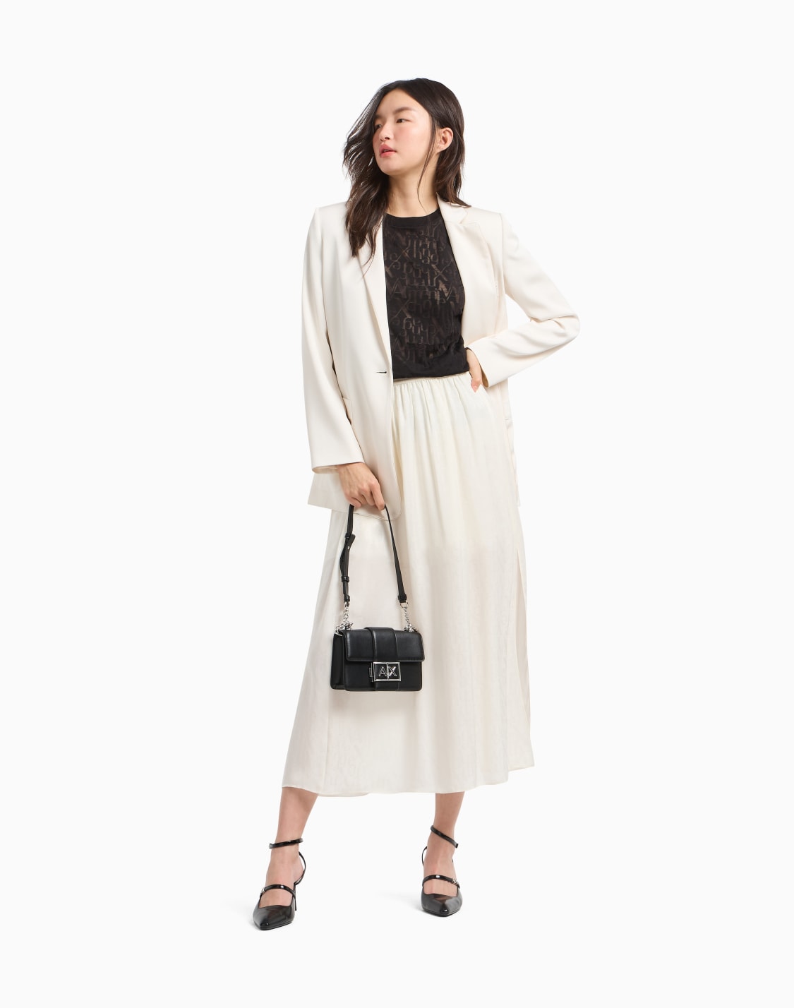 gonna-longuette-in-voile-con-spacco-bianco--armani-exchange