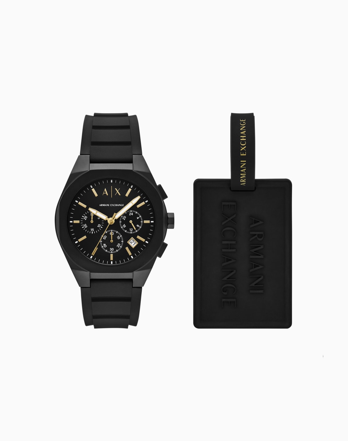 set-etichetta-per-bagaglio-e-orologio-cronografo-in-silicone-nero-multicolore--armani-exchange