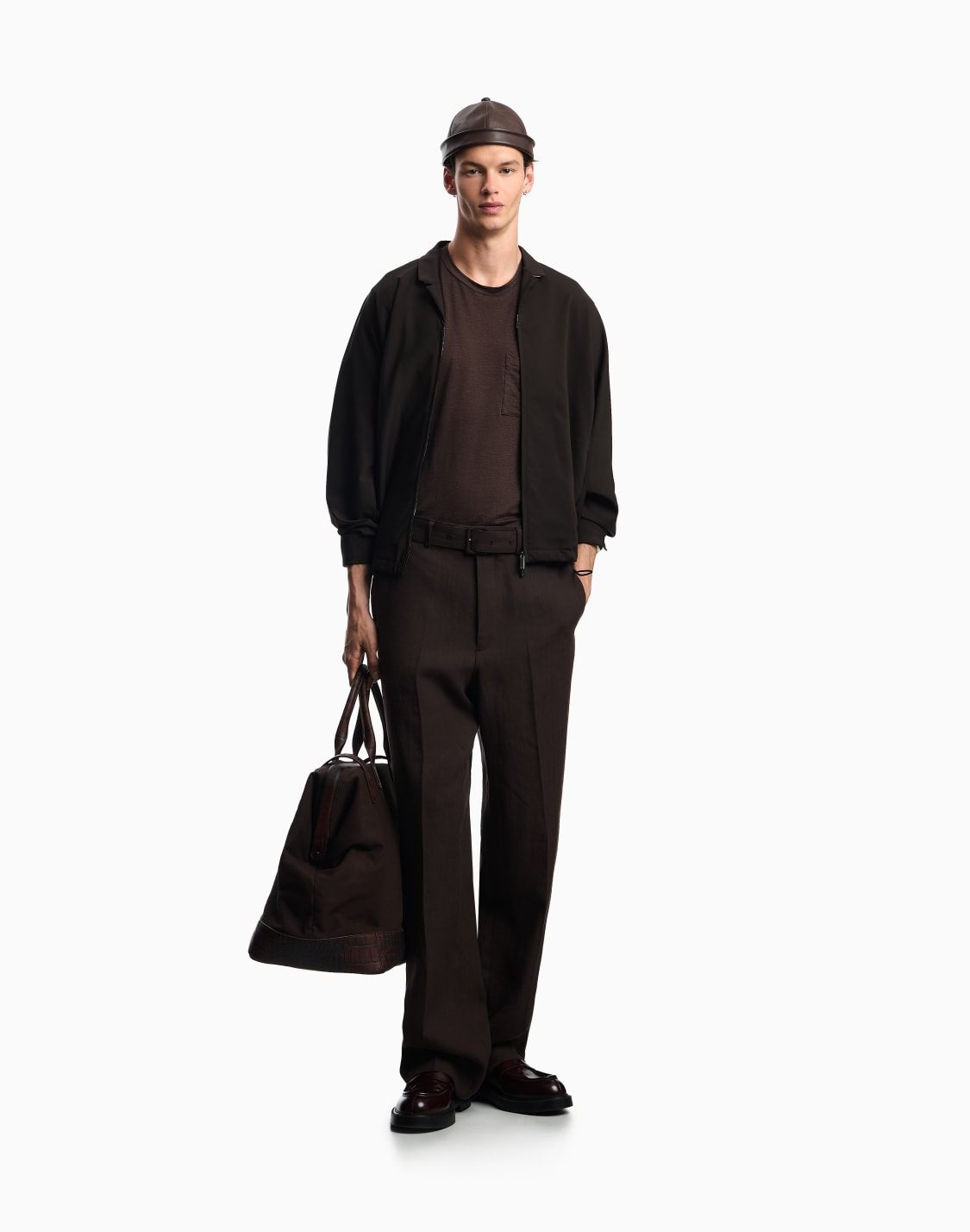 linen-t-shirt-with-eagle-embroidery-patch-brown--emporio-armani